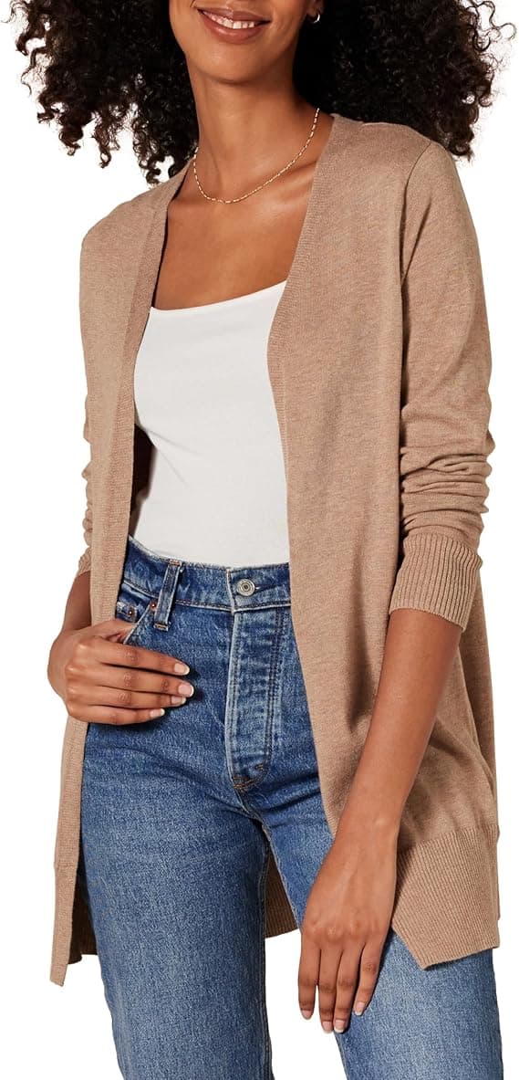 Amazon Essentials Women's Lightweight Long-Sleeve Open-Front Long Cardigan Sweater